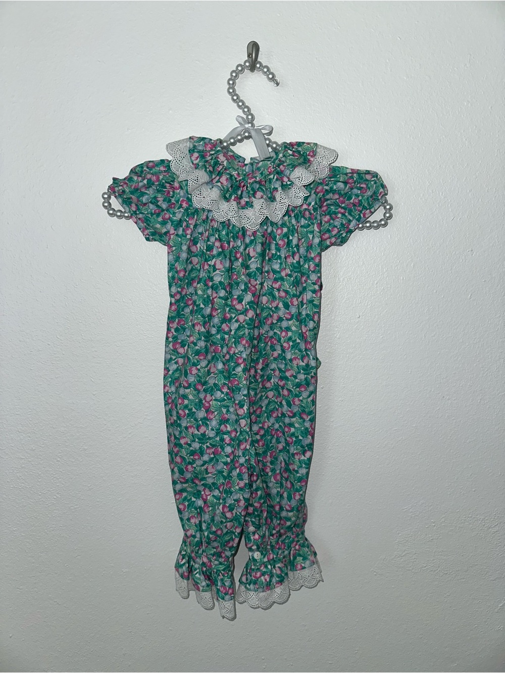 Gymboree Green Floral One-Piece Bodysuit with Pink Flowers